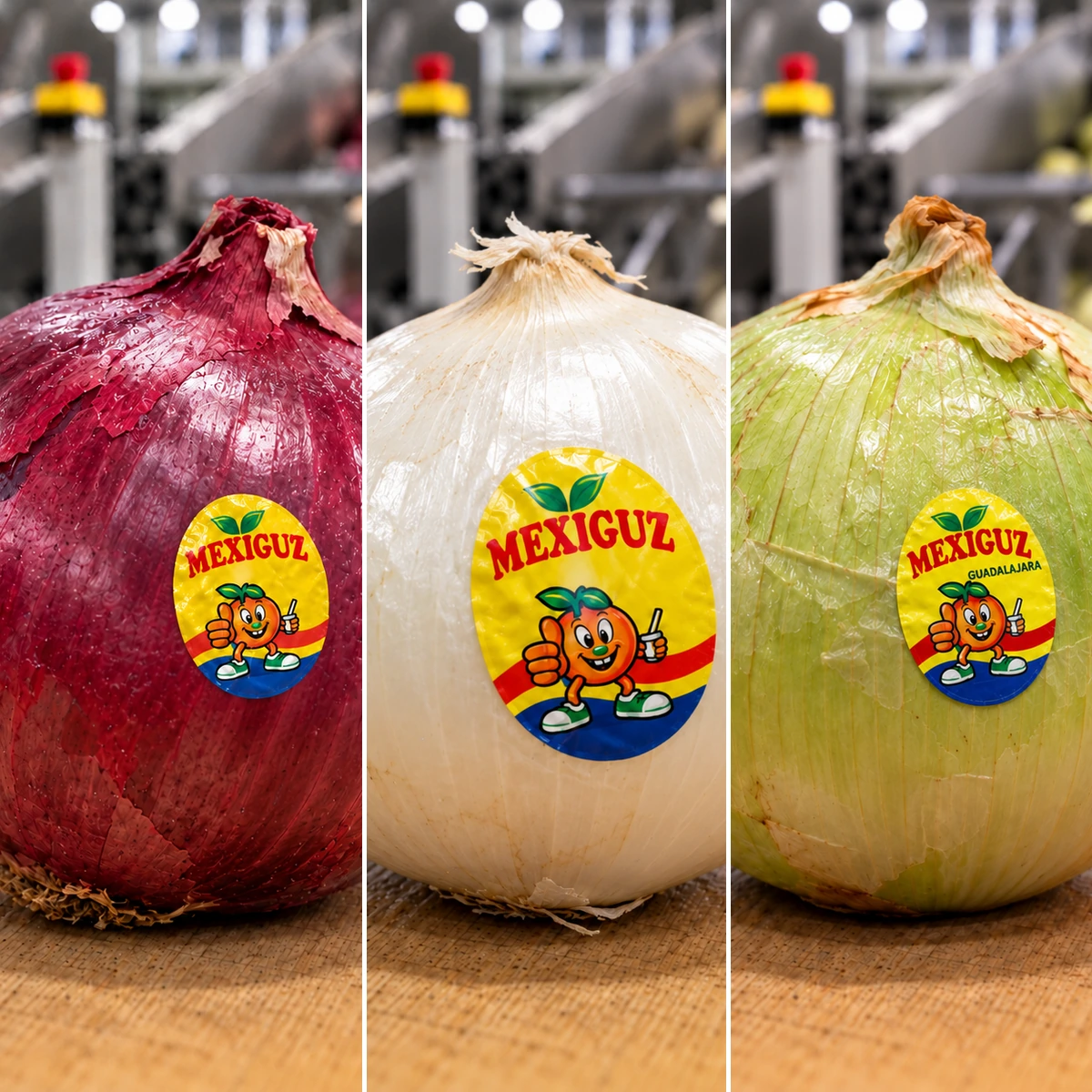 Cebolla morada, blanca y amarilla